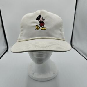 Disney MICKEY MOUSE White Adjustable Back Baseball Cap Hat Vintage READ /PICS